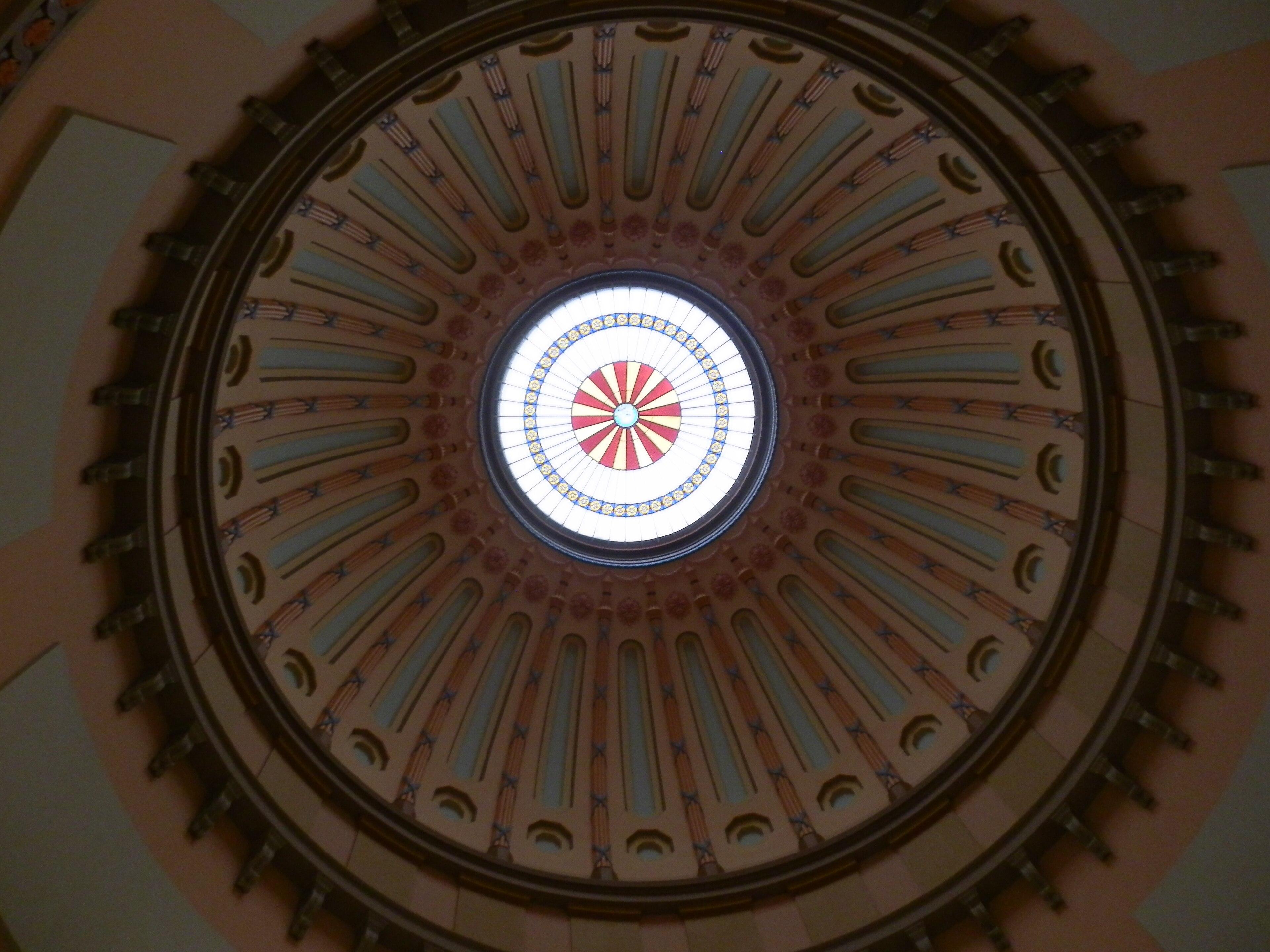The rotunda of the Ohio Statehouse in Columbus, seen from below